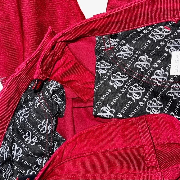 Rock & Republic Poison Apple Red Berlin Skinny Corduroy Pants Size 6 - Picture 10 of 16